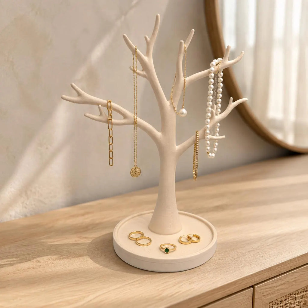 Jewelry Tree Organizer-Beige, Necklace Holder, Jewelry Stand, Ring Holder, Bracelet Display, Vanity Decor, Gift for Her
