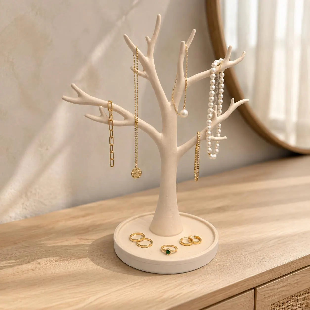 Jewelry Tree Organizer-Beige, Necklace Holder, Jewelry Stand, Ring Holder, Bracelet Display, Vanity Decor, Gift for Her
