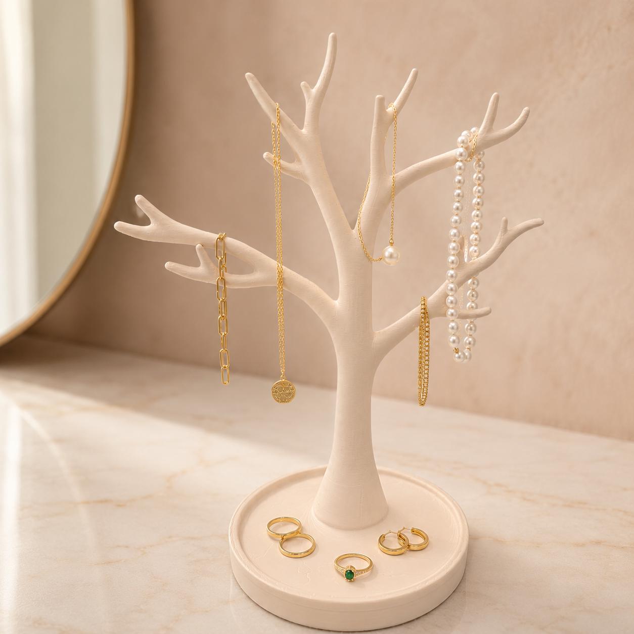 Jewelry Tree Organizer-Beige, Necklace Holder, Jewelry Stand, Ring Holder, Bracelet Display, Vanity Decor, Gift for Her