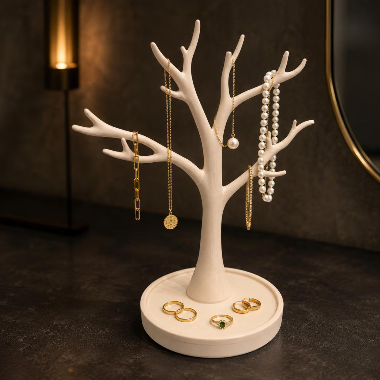Jewelry Tree Organizer-Beige, Necklace Holder, Jewelry Stand, Ring Holder, Bracelet Display, Vanity Decor, Gift for Her