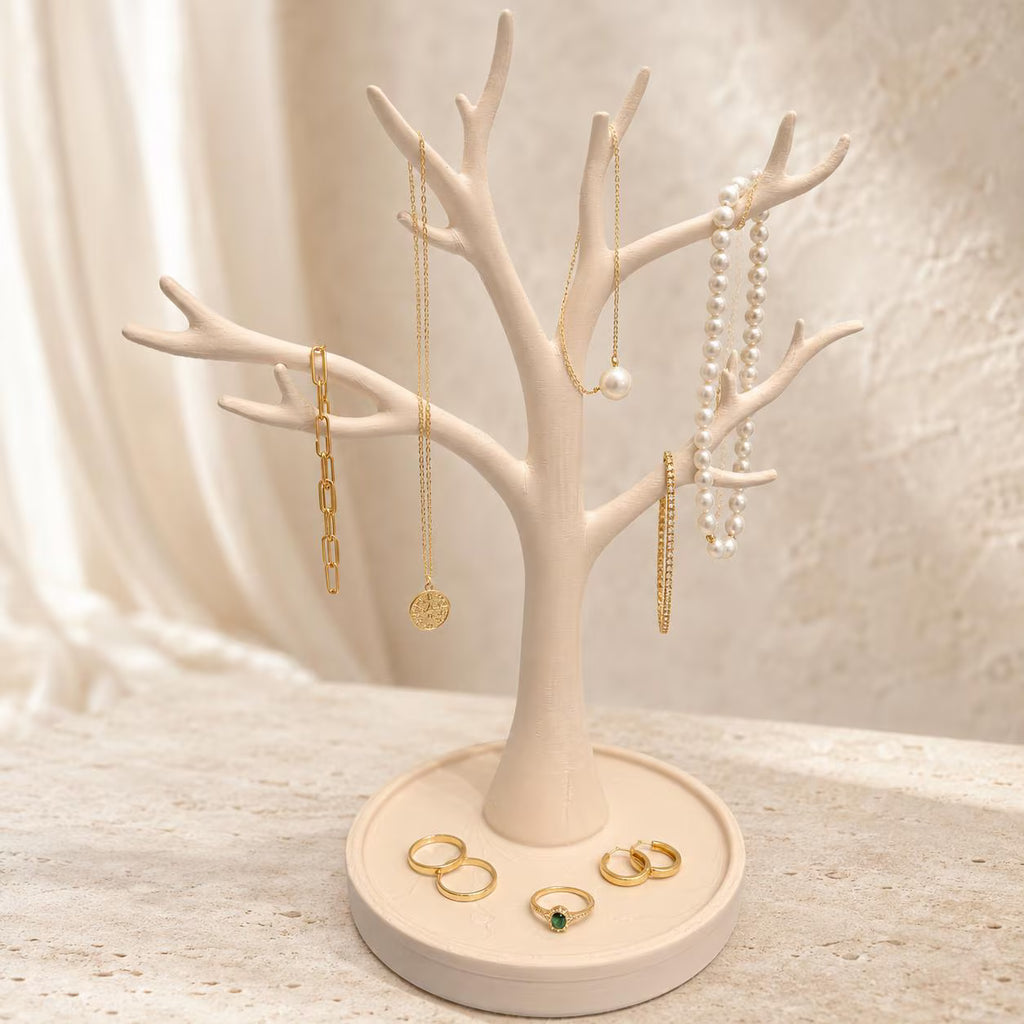 Jewelry Tree Organizer-Beige, Necklace Holder, Jewelry Stand, Ring Holder, Bracelet Display, Vanity Decor, Gift for Her