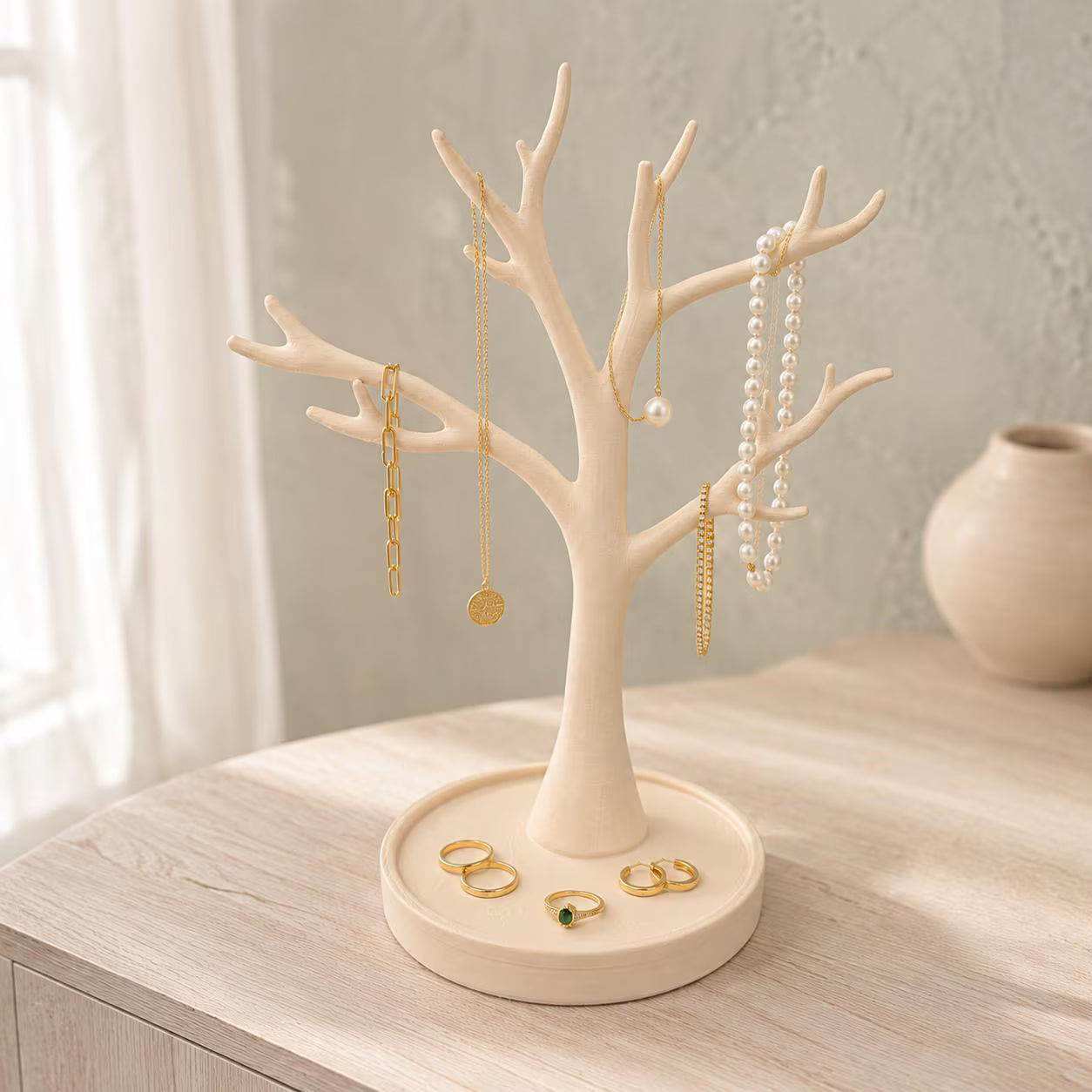 Jewelry Tree Organizer-Beige, Necklace Holder, Jewelry Stand, Ring Holder, Bracelet Display, Vanity Decor, Gift for Her