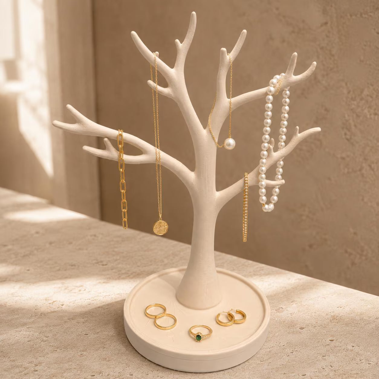 Jewelry Tree Organizer-Beige, Necklace Holder, Jewelry Stand, Ring Holder, Bracelet Display, Vanity Decor, Gift for Her