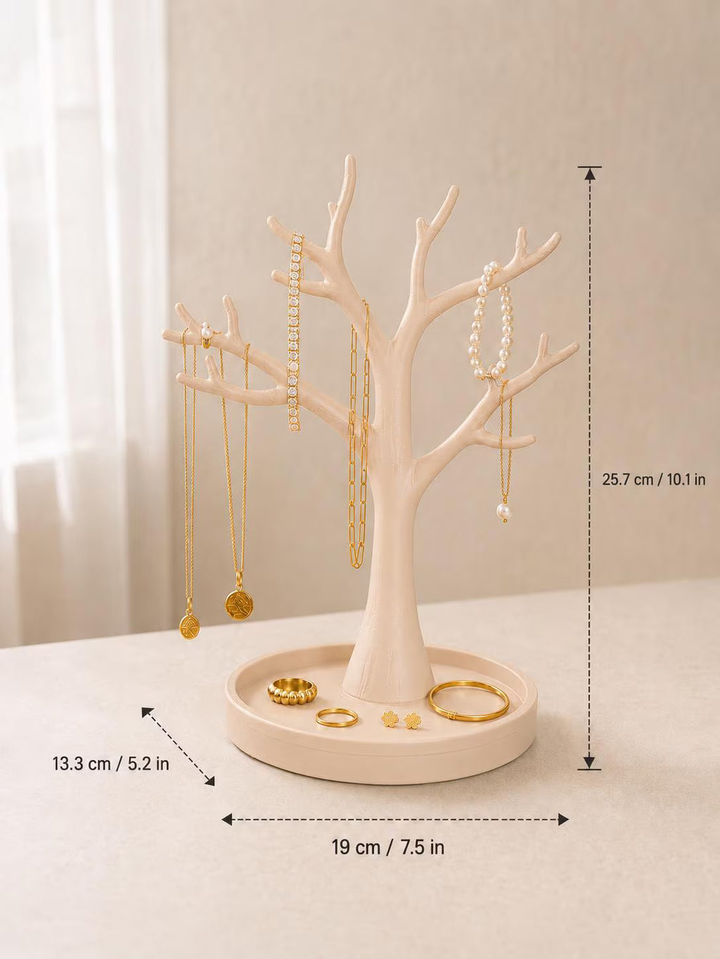 Jewelry Tree Organizer-Beige, Necklace Holder, Jewelry Stand, Ring Holder, Bracelet Display, Vanity Decor, Gift for Her