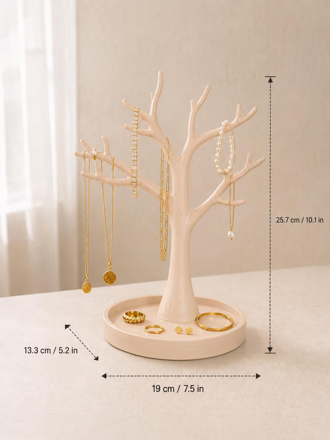Jewelry Tree Organizer-Beige, Necklace Holder, Jewelry Stand, Ring Holder, Bracelet Display, Vanity Decor, Gift for Her