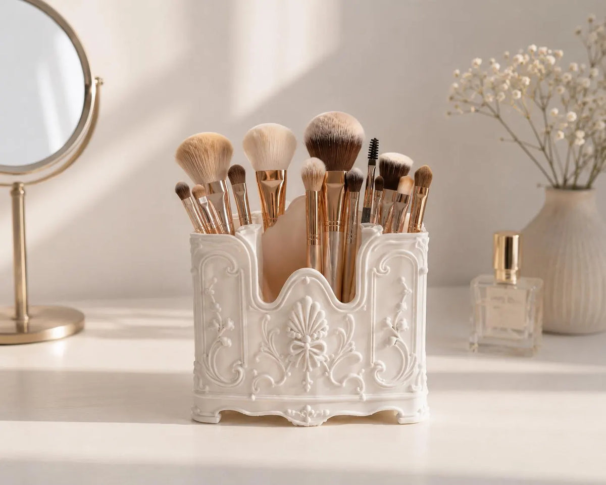 Elegant Makeup Brush Holder, Vanity Organizer, Rococo Makeup Brush Storage, French Vintage Vanity Decor, Beauty Desk Organizer, Room Decor