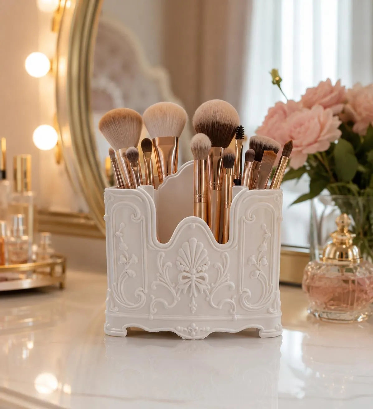 Elegant Makeup Brush Holder, Vanity Organizer, Rococo Makeup Brush Storage, French Vintage Vanity Decor, Beauty Desk Organizer, Room Decor