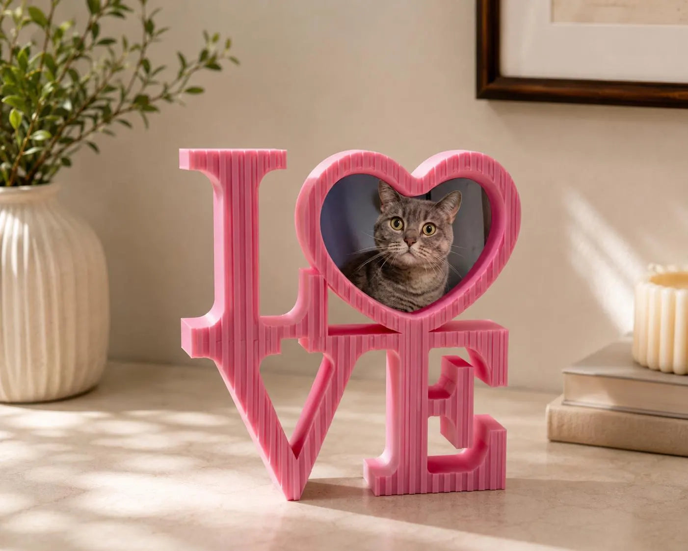 LOVE Picture Frame, Heart Photo Frame, 3D Printed Photo Holder, Anniversary Gift for Couples, Wedding Gift, Valentine’s Day Decor