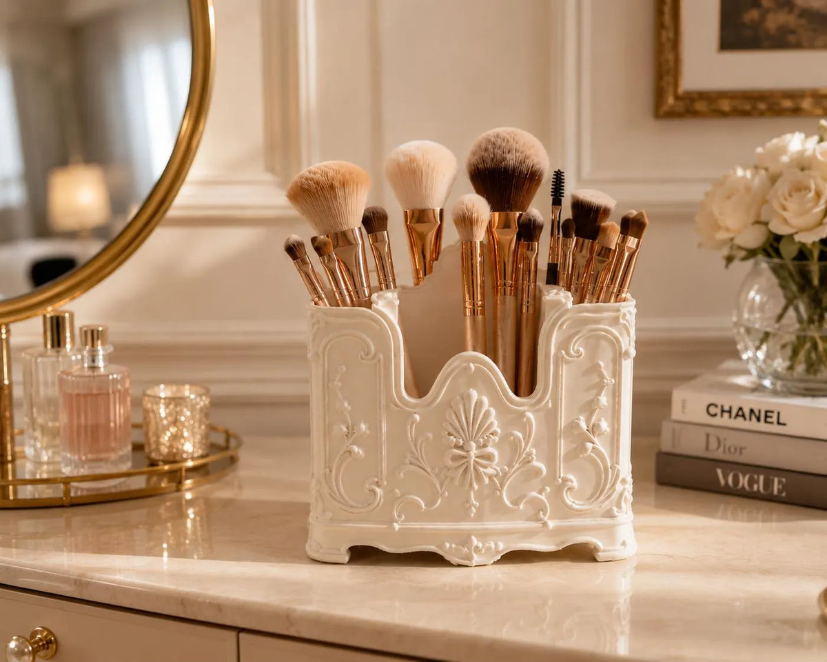 Elegant Makeup Brush Holder, Vanity Organizer, Rococo Makeup Brush Storage, French Vintage Vanity Decor, Beauty Desk Organizer, Room Decor