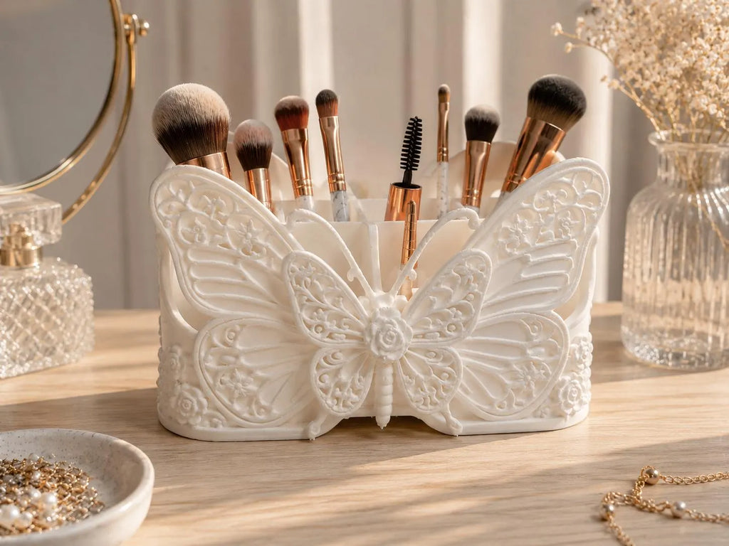 Butterfly Makeup Brush Holder, White Vanity Organizer, Cosmetic Brush Storage, Butterfly Vanity Decor, Makeup Organizer for Brushes