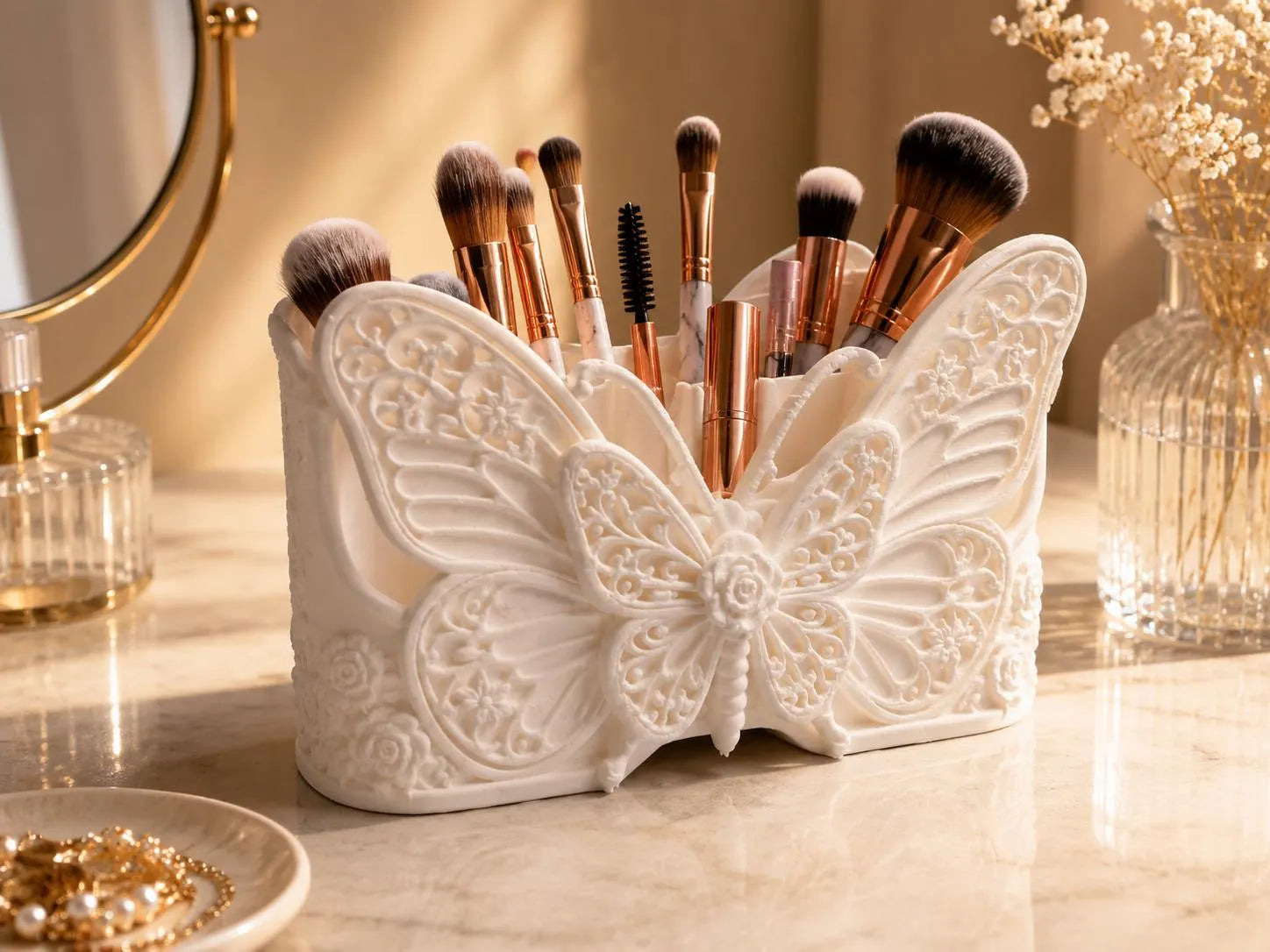 Butterfly Makeup Brush Holder, White Vanity Organizer, Cosmetic Brush Storage, Butterfly Vanity Decor, Makeup Organizer for Brushes