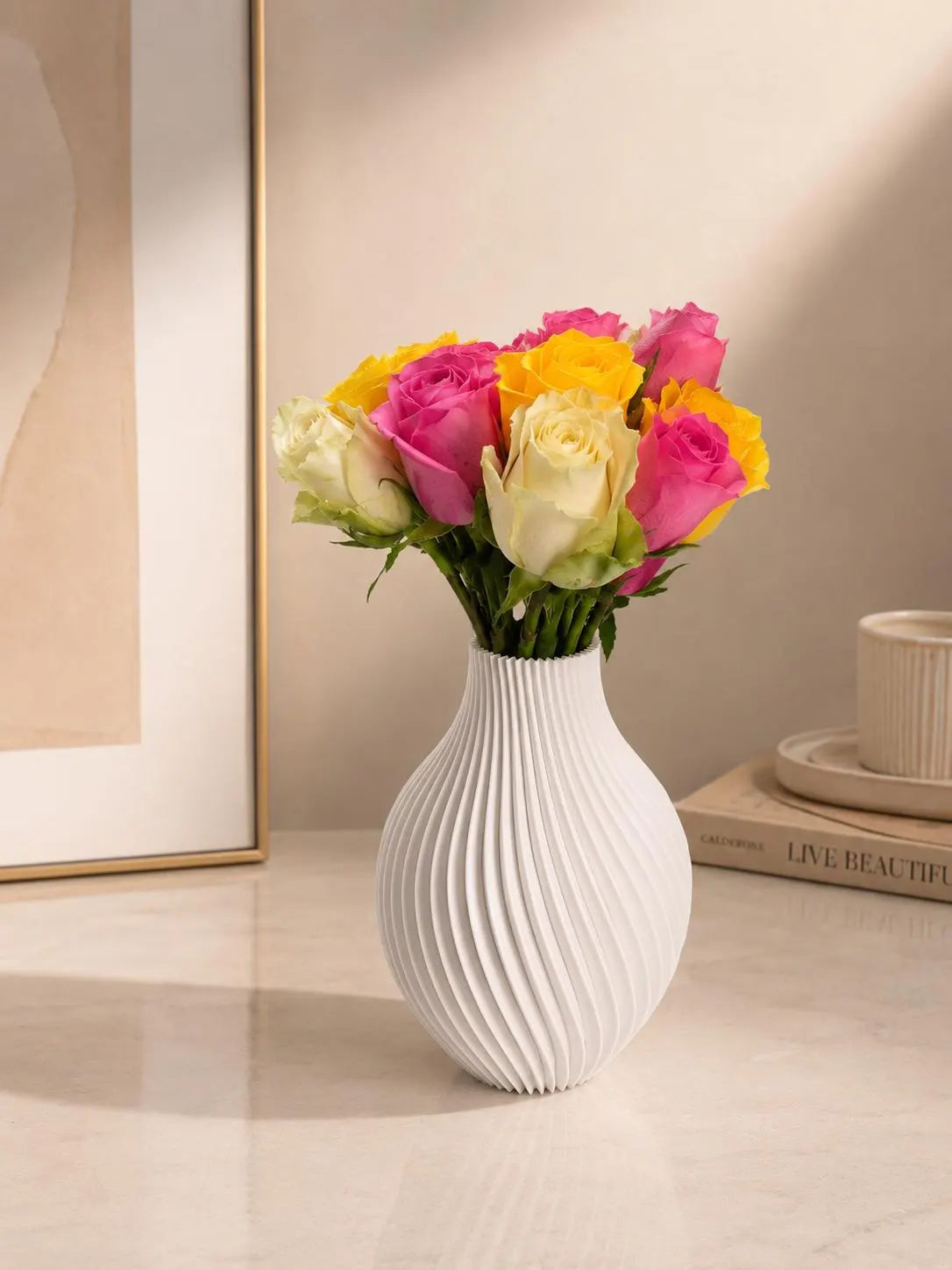 Modern 3D Printed Vase | Twisted Spiral Flower Vase | Minimalist Home Decor | Contemporary Floral Vase