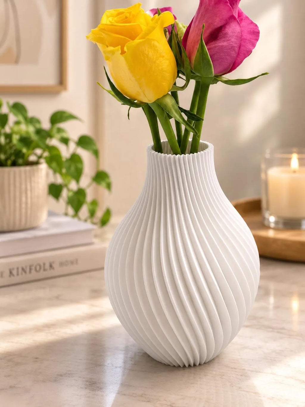 Modern 3D Printed Vase | Twisted Spiral Flower Vase | Minimalist Home Decor | Contemporary Floral Vase