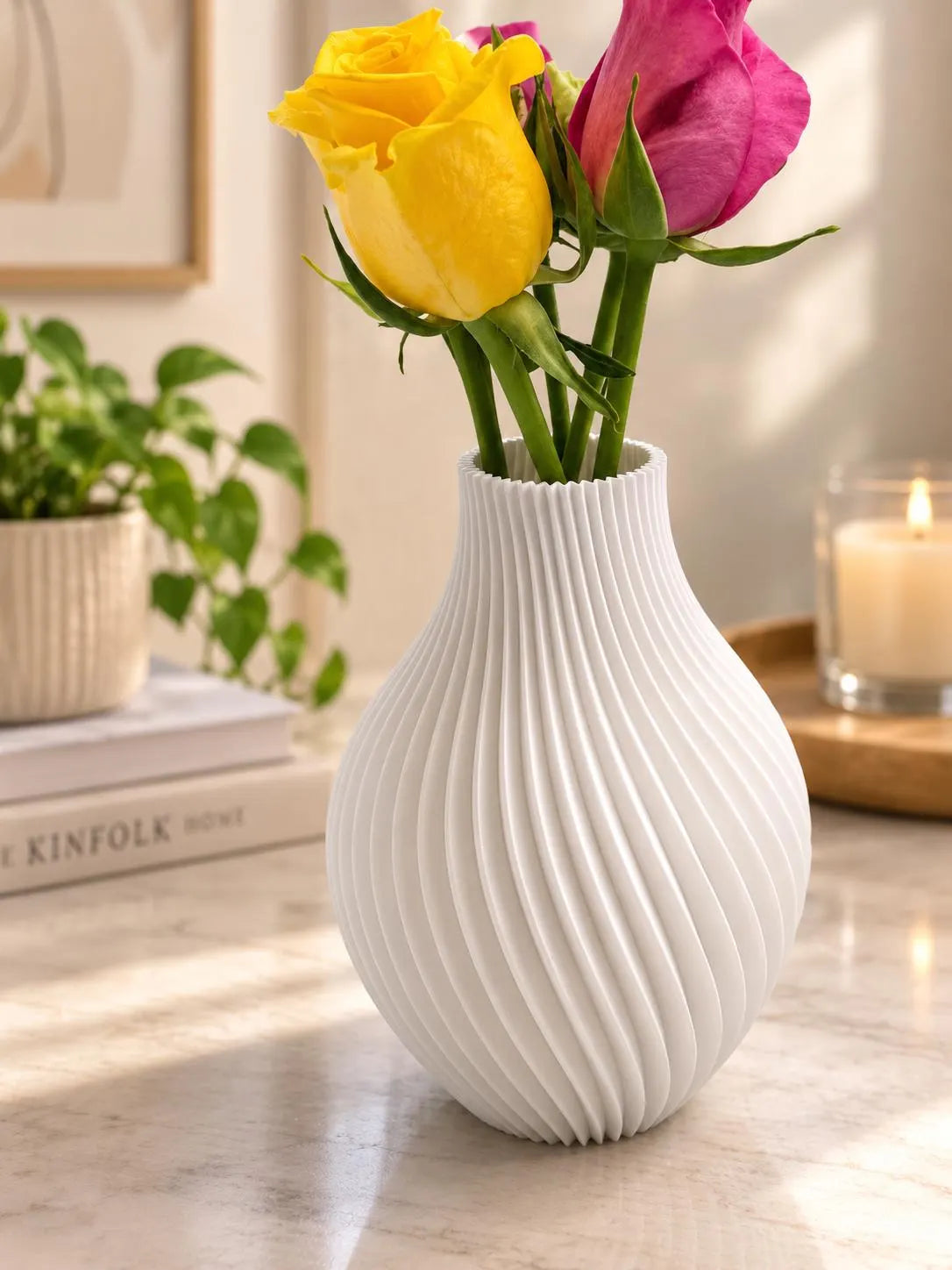 Modern 3D Printed Vase | Twisted Spiral Flower Vase | Minimalist Home Decor | Contemporary Floral Vase