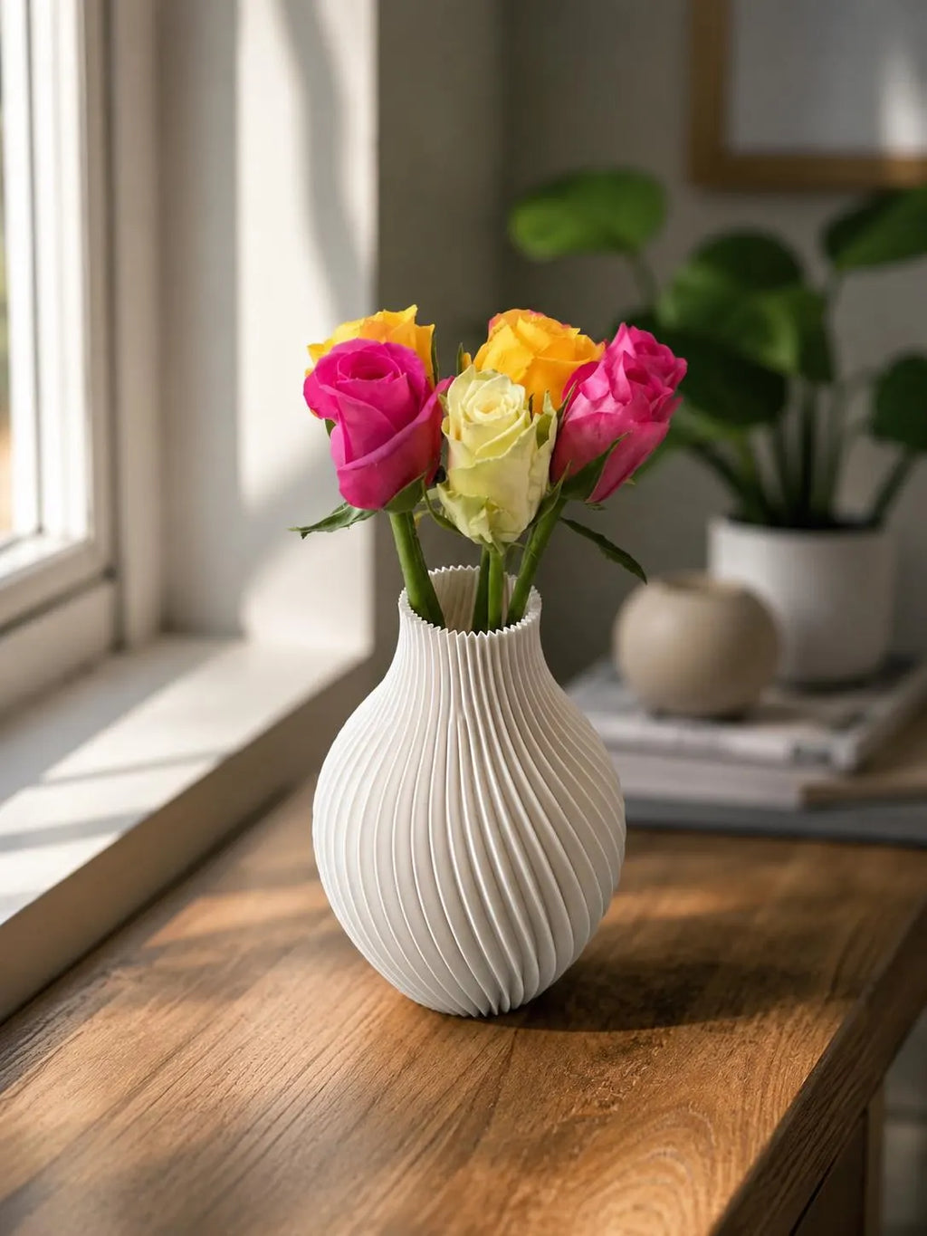 Modern 3D Printed Vase | Twisted Spiral Flower Vase | Minimalist Home Decor | Contemporary Floral Vase