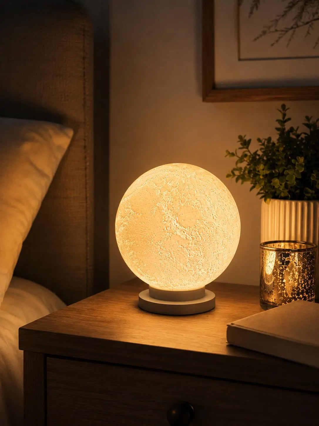 Moon Lamp, 3 Color LED Night Light, 3D Printed Lunar Lamp, Bedroom Bedside Decor, Touch Control, Gift for Her