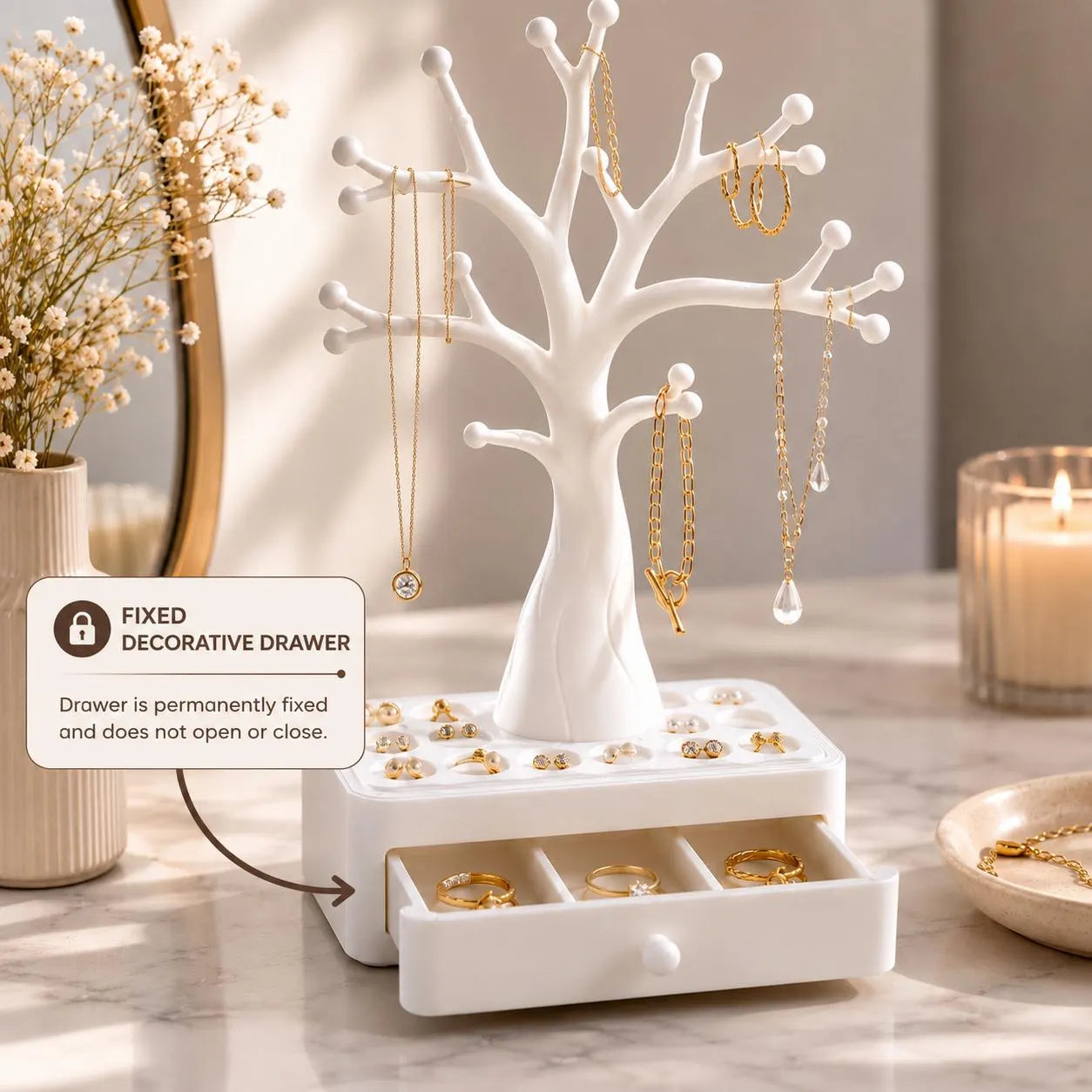 Jewelry Tree Organizer, Necklace Holder, Earring Stand, Ring Display, Jewelry Storage Tray, Decorative Jewelry Holder Gift for Women