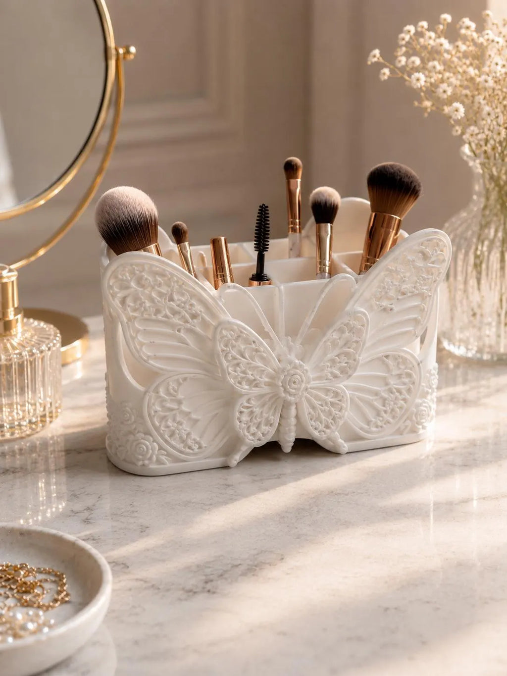 Butterfly Makeup Brush Holder, White Vanity Organizer, Cosmetic Brush Storage, Butterfly Vanity Decor, Makeup Organizer for Brushes