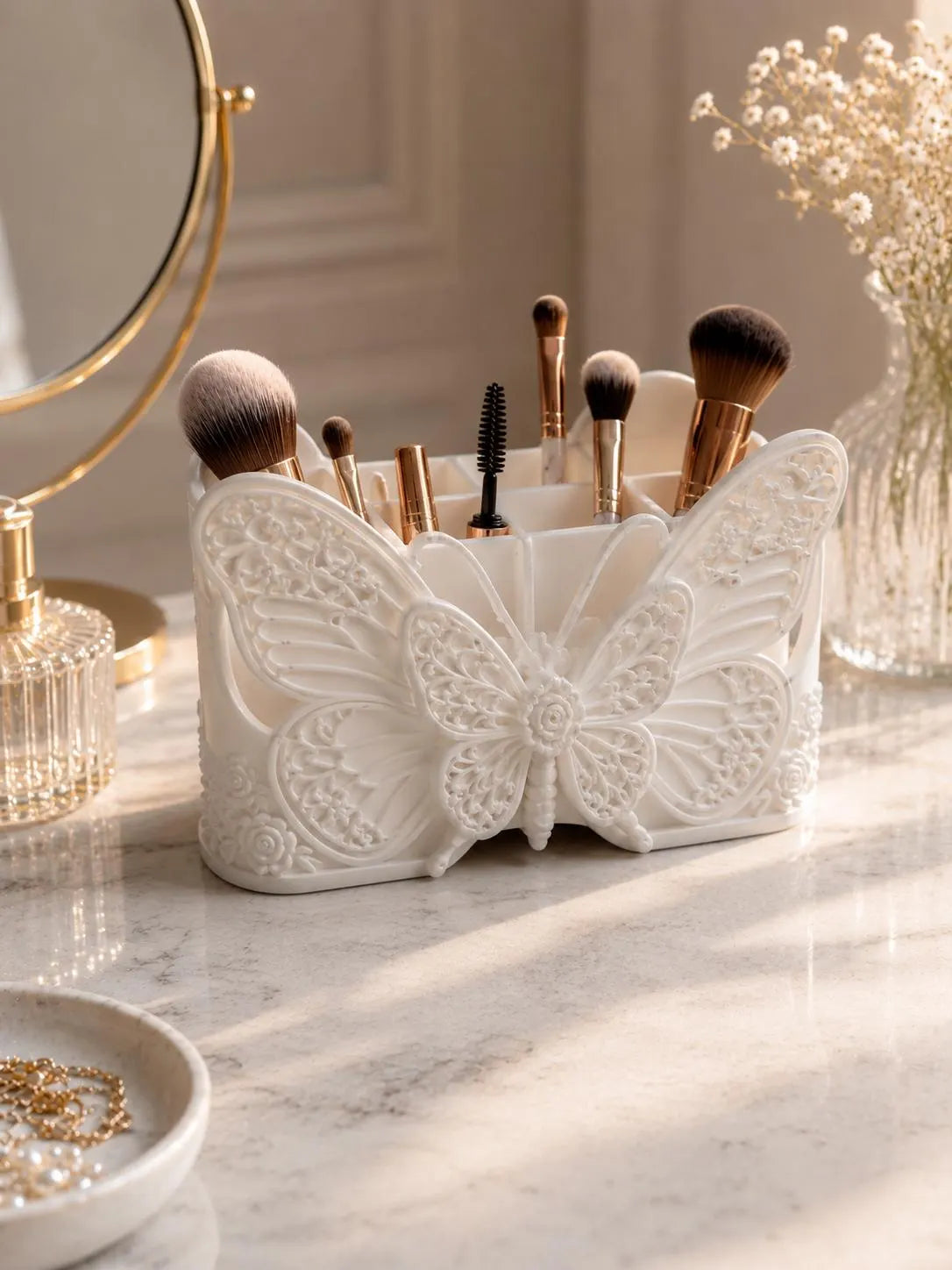 Butterfly Makeup Brush Holder, White Vanity Organizer, Cosmetic Brush Storage, Butterfly Vanity Decor, Makeup Organizer for Brushes