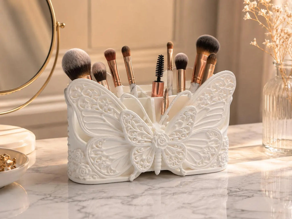 Butterfly Makeup Brush Holder, White Vanity Organizer, Cosmetic Brush Storage, Butterfly Vanity Decor, Makeup Organizer for Brushes