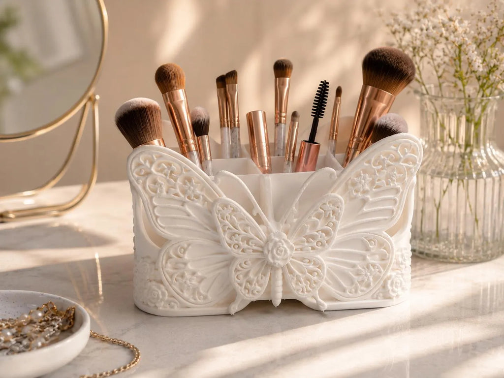 Butterfly Makeup Brush Holder, White Vanity Organizer, Cosmetic Brush Storage, Butterfly Vanity Decor, Makeup Organizer for Brushes