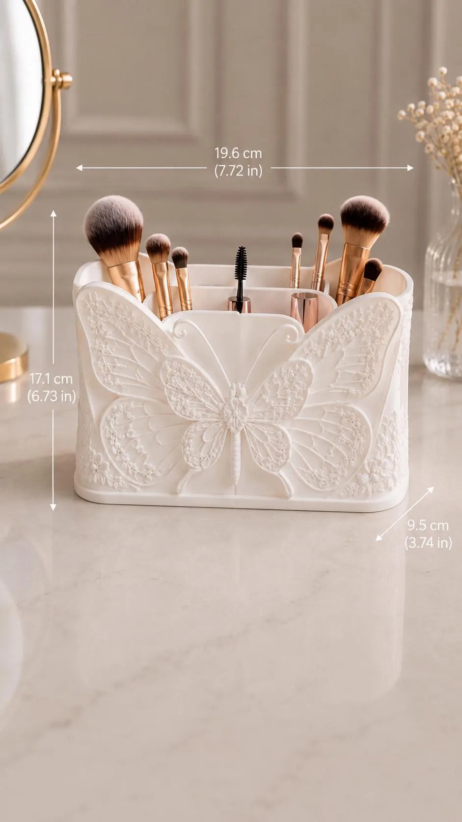 Butterfly Makeup Brush Holder, White Vanity Organizer, Cosmetic Brush Storage, Butterfly Vanity Decor, Makeup Organizer for Brushes