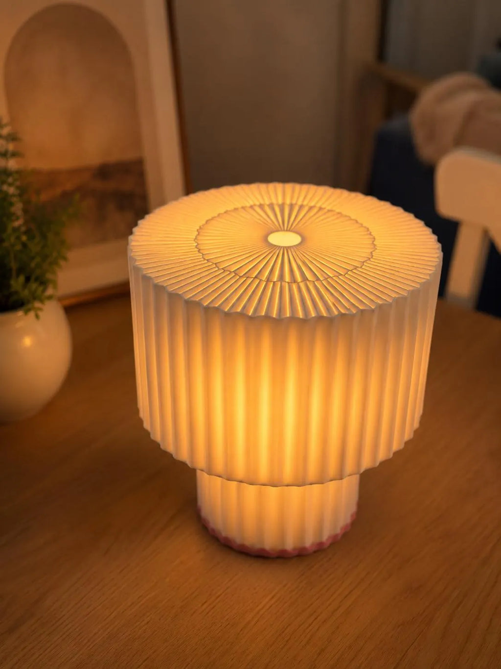 Modern Pleated Table Lamp, 3D Printed Bedside Lamp, Minimalist Night Light, Scandinavian Home Decor, Nursery Lamp, Warm Ambient Light