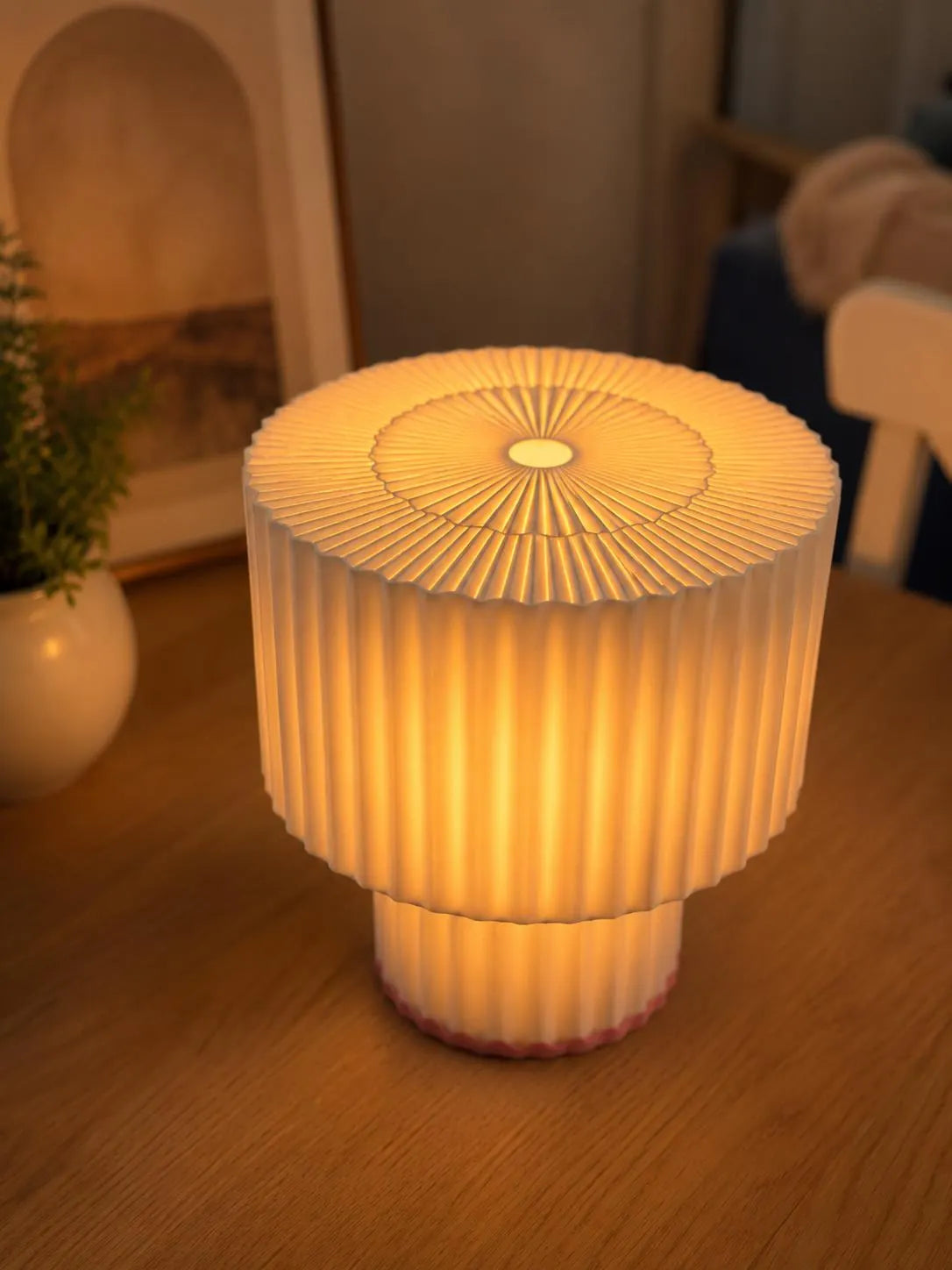 Modern Pleated Table Lamp, 3D Printed Bedside Lamp, Minimalist Night Light, Scandinavian Home Decor, Nursery Lamp, Warm Ambient Light