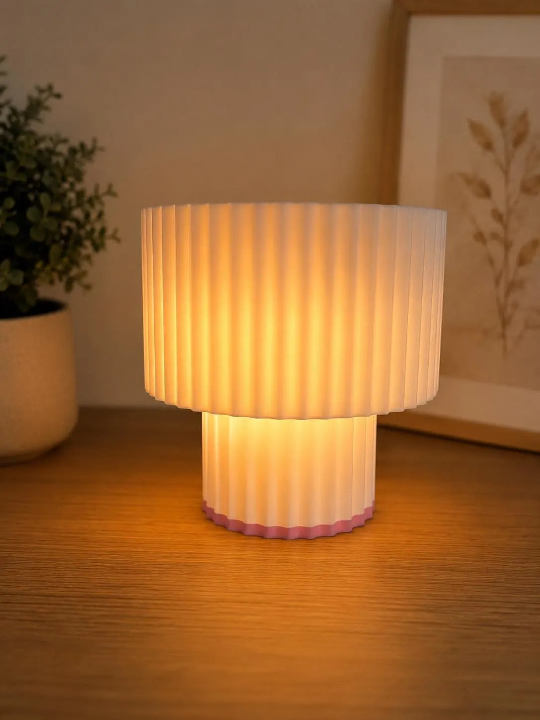 Modern Pleated Table Lamp, 3D Printed Bedside Lamp, Minimalist Night Light, Scandinavian Home Decor, Nursery Lamp, Warm Ambient Light