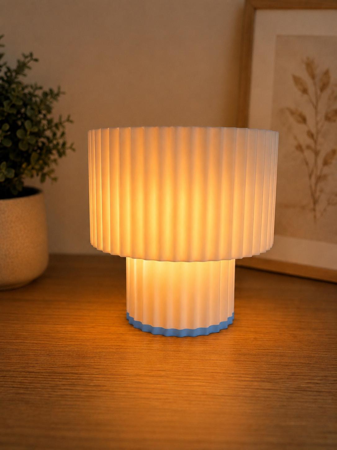 Modern Pleated Table Lamp, 3D Printed Bedside Lamp, Minimalist Night Light, Scandinavian Home Decor, Nursery Lamp, Warm Ambient Light
