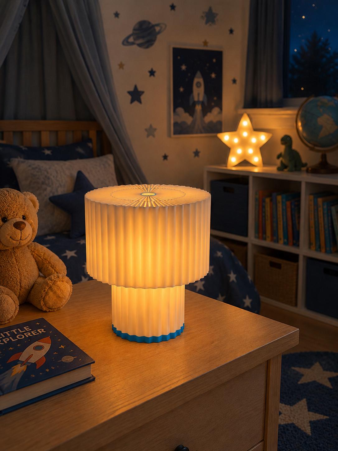 Modern Pleated Table Lamp, 3D Printed Bedside Lamp, Minimalist Night Light, Scandinavian Home Decor, Nursery Lamp, Warm Ambient Light