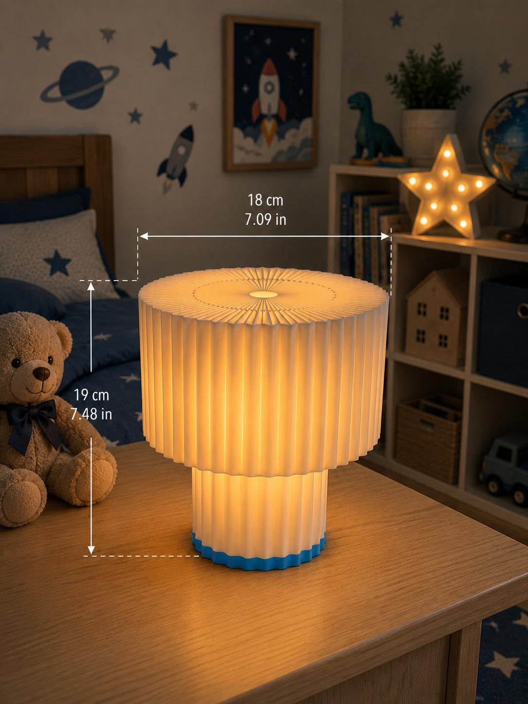 Modern Pleated Table Lamp, 3D Printed Bedside Lamp, Minimalist Night Light, Scandinavian Home Decor, Nursery Lamp, Warm Ambient Light