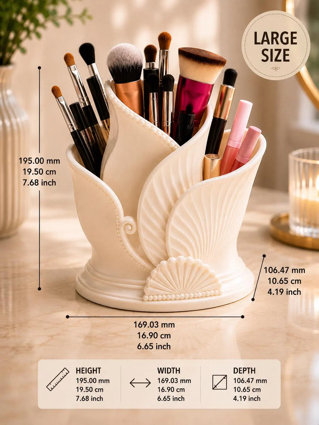 Makeup Brush Holder, Art Deco Vanity Organizer, Cosmetic Brush Holder, Makeup Organizer, Bathroom Counter Storage, 3D Printed Ceramic Look