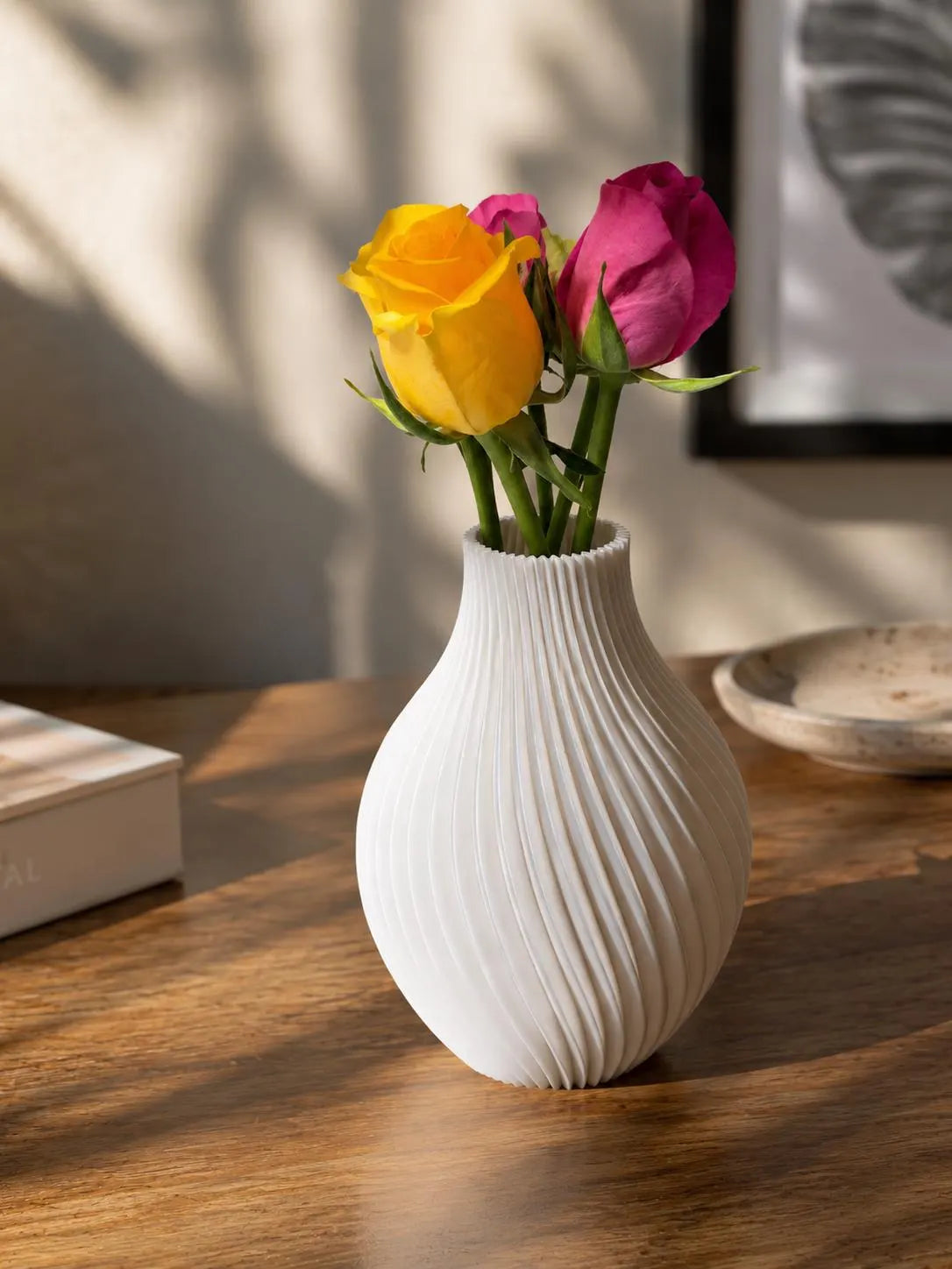 Modern 3D Printed Vase | Twisted Spiral Flower Vase | Minimalist Home Decor | Contemporary Floral Vase
