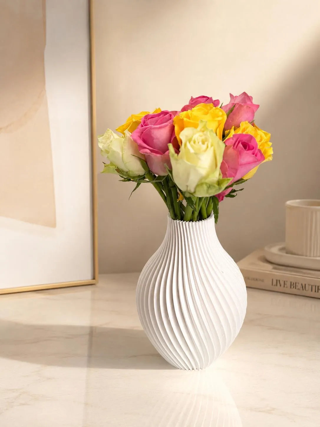 Modern 3D Printed Vase | Twisted Spiral Flower Vase | Minimalist Home Decor | Contemporary Floral Vase