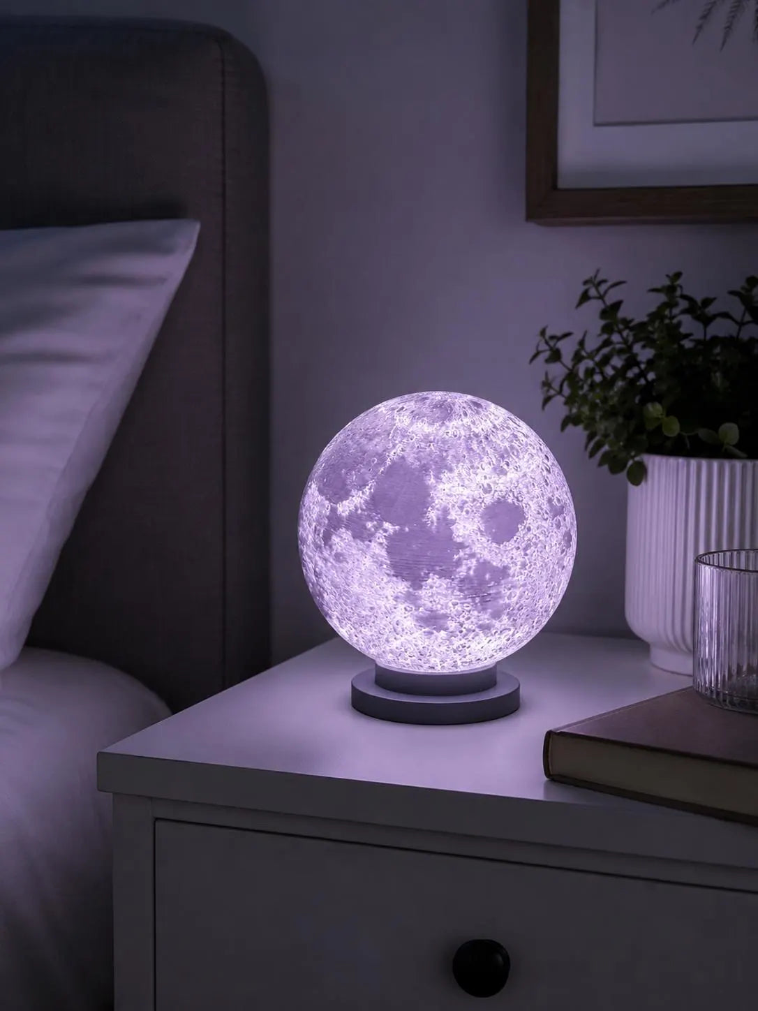 Moon Lamp, 3 Color LED Night Light, 3D Printed Lunar Lamp, Bedroom Bedside Decor, Touch Control, Gift for Her