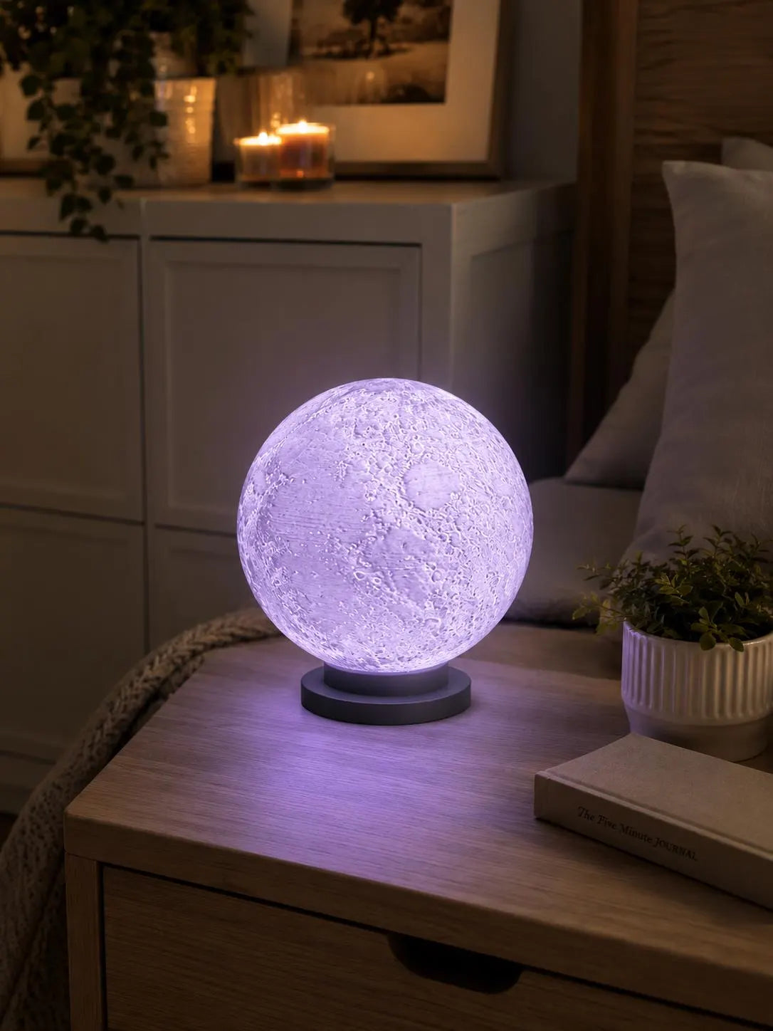 Moon Lamp, 3 Color LED Night Light, 3D Printed Lunar Lamp, Bedroom Bedside Decor, Touch Control, Gift for Her