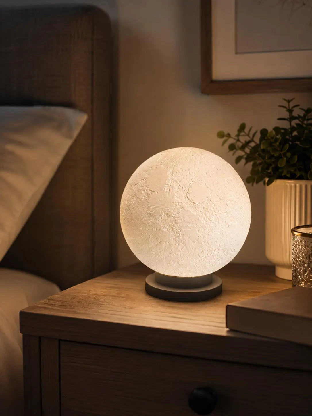 Moon Lamp, 3 Color LED Night Light, 3D Printed Lunar Lamp, Bedroom Bedside Decor, Touch Control, Gift for Her