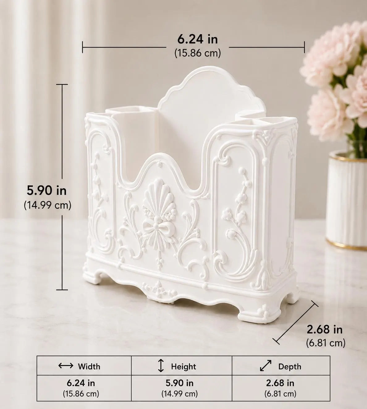 Elegant Makeup Brush Holder, Vanity Organizer, Rococo Makeup Brush Storage, French Vintage Vanity Decor, Beauty Desk Organizer, Room Decor
