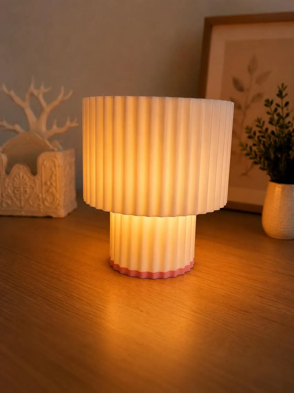 Modern Pleated Table Lamp, 3D Printed Bedside Lamp, Minimalist Night Light, Scandinavian Home Decor, Nursery Lamp, Warm Ambient Light