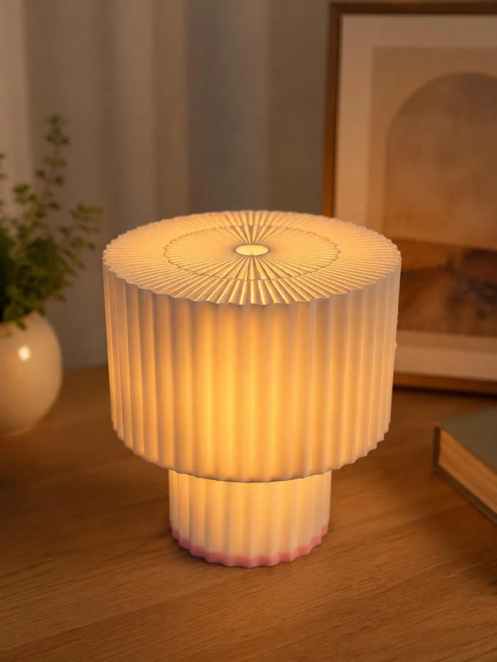 Modern Pleated Table Lamp, 3D Printed Bedside Lamp, Minimalist Night Light, Scandinavian Home Decor, Nursery Lamp, Warm Ambient Light