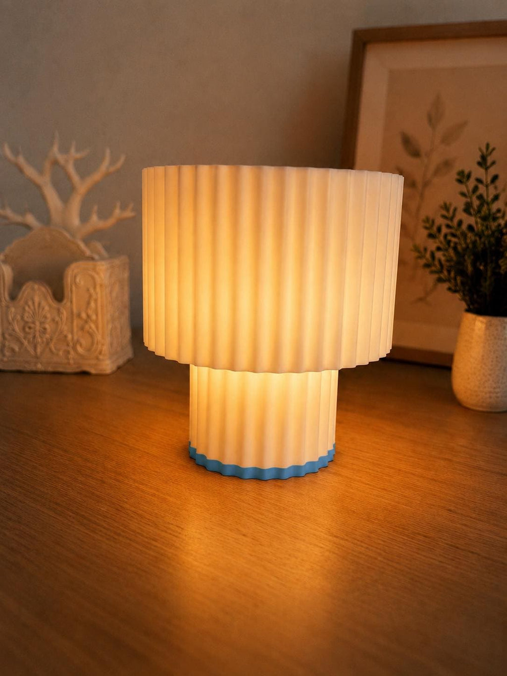 Modern Pleated Table Lamp, 3D Printed Bedside Lamp, Minimalist Night Light, Scandinavian Home Decor, Nursery Lamp, Warm Ambient Light