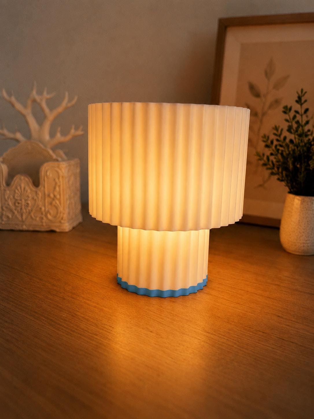 Modern Pleated Table Lamp, 3D Printed Bedside Lamp, Minimalist Night Light, Scandinavian Home Decor, Nursery Lamp, Warm Ambient Light
