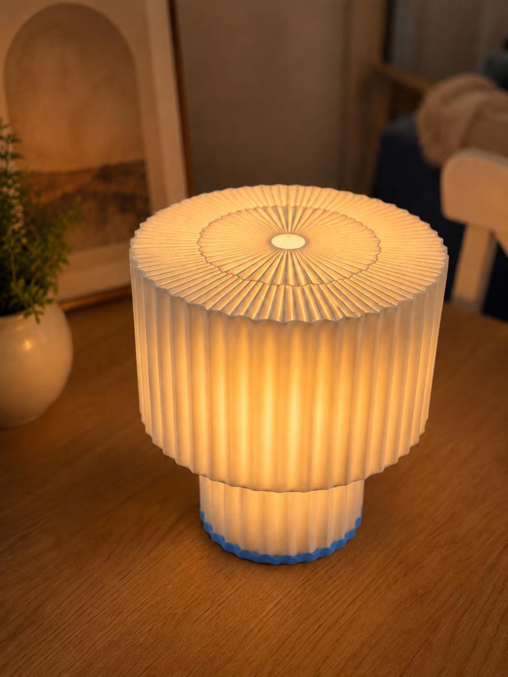 Modern Pleated Table Lamp, 3D Printed Bedside Lamp, Minimalist Night Light, Scandinavian Home Decor, Nursery Lamp, Warm Ambient Light