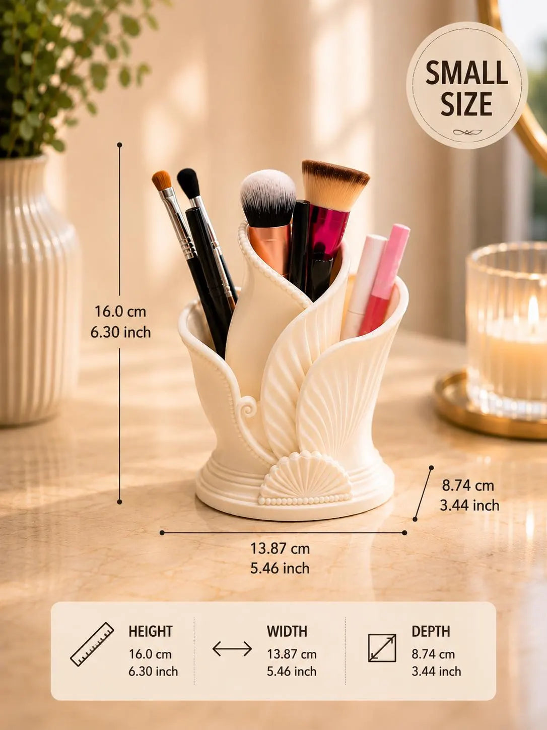 Makeup Brush Holder, Art Deco Vanity Organizer, Cosmetic Brush Holder, Makeup Organizer, Bathroom Counter Storage, 3D Printed Ceramic Look