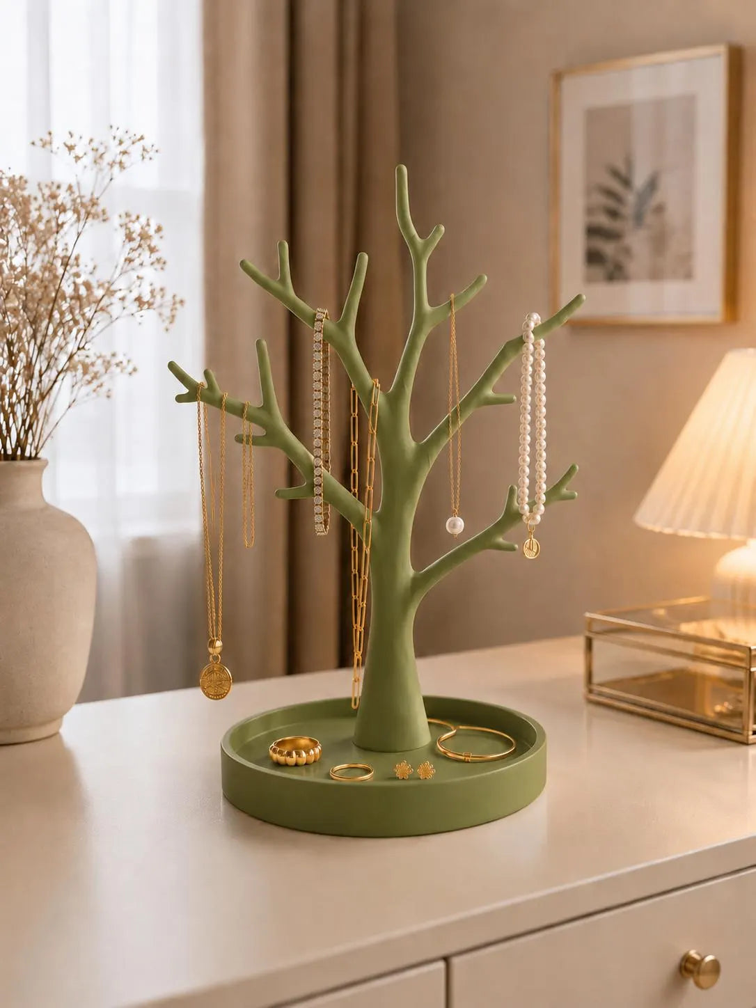 Jewelry Tree Organizer with Ring & Earring Tray, Necklace and Bracelet Holder, Nature-Inspired Dresser Decor, Gift for Her