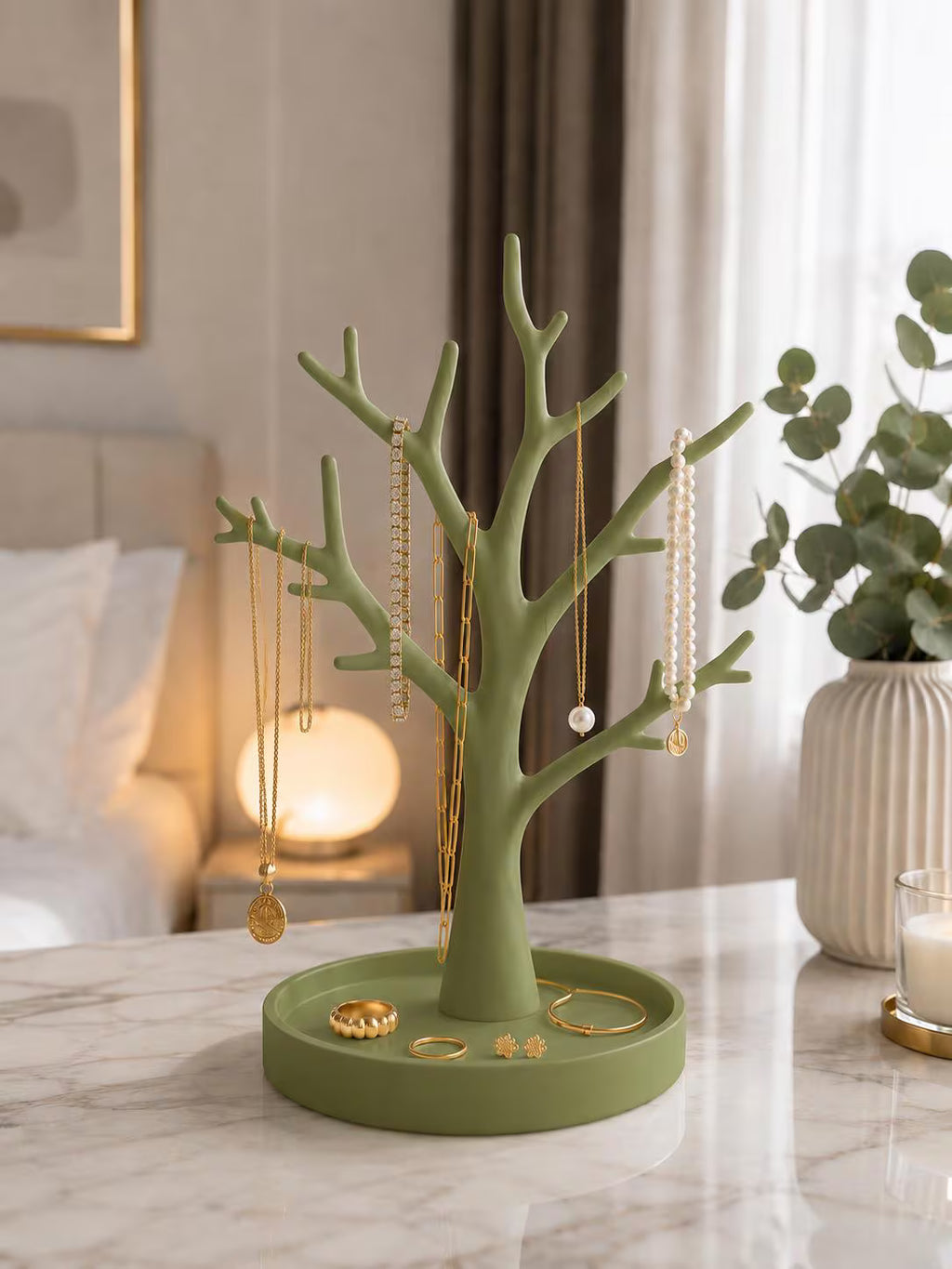 Jewelry Tree Organizer with Ring & Earring Tray, Necklace and Bracelet Holder, Nature-Inspired Dresser Decor, Gift for Her