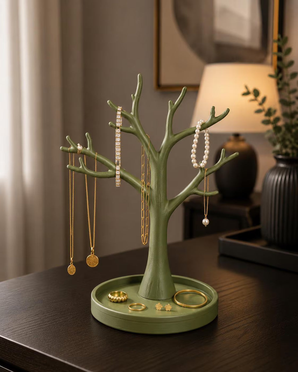 Jewelry Tree Organizer with Ring & Earring Tray, Necklace and Bracelet Holder, Nature-Inspired Dresser Decor, Gift for Her