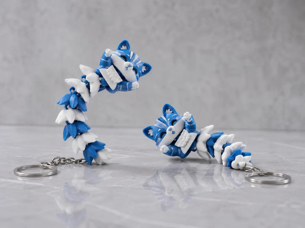 Articulated Cat Keychain, 3D Printed Fidget Keychain, Cute Kawaii Cat Bag Charm, Flexible Cat Key Ring, Gift for Cat Lovers