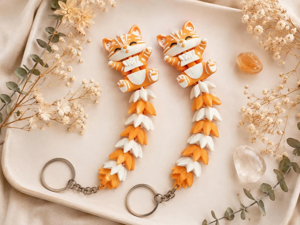 Articulated Cat Keychain, 3D Printed Fidget Keychain, Cute Kawaii Cat Bag Charm, Flexible Cat Key Ring, Gift for Cat Lovers